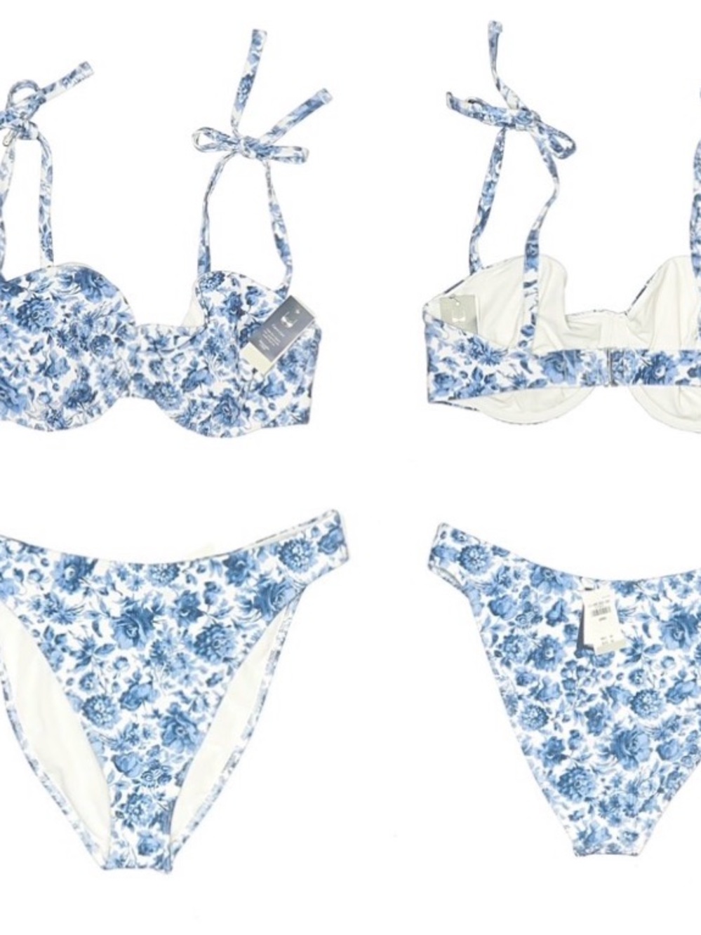 NWT. Abercrombie & Fitch White and Blue, Floral Print Bikini Top and Bottom